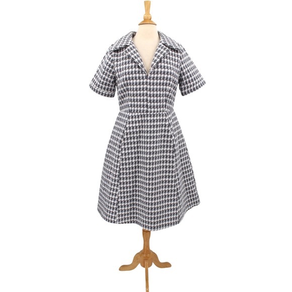 JessaKae Dresses & Skirts - JessaKae Nancy Dress Large midi gray white houndstooth Classic Elegant Preppy